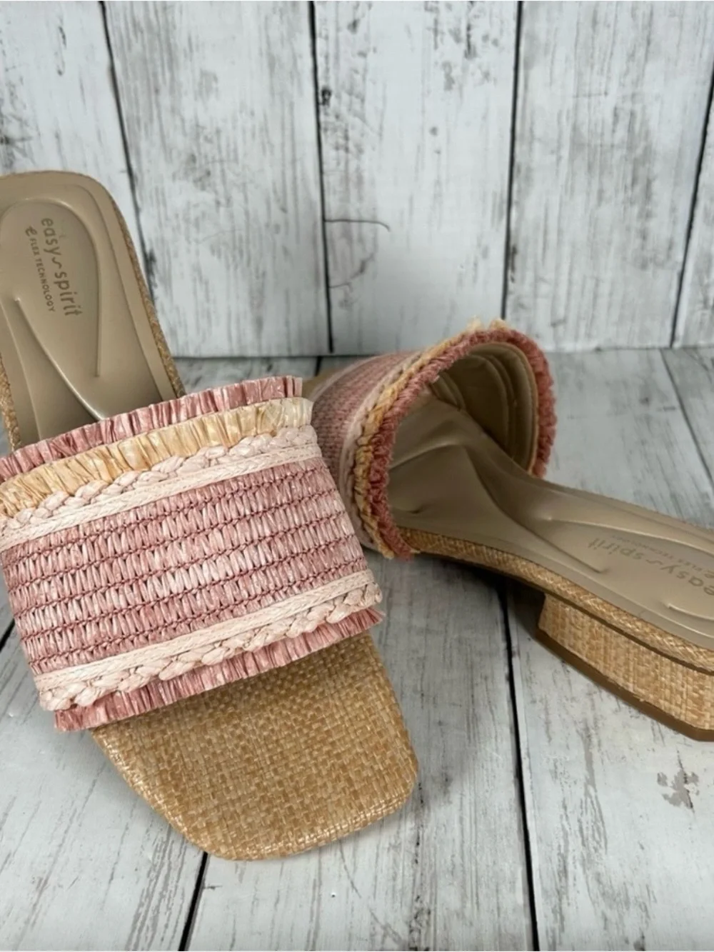 Easy Spirit Graciela Raffia Block Heel Comfort Slide Sandal 9.5 NEW